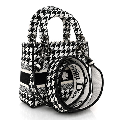 Christian Dior Canvas Houndstooth Embroidered Mini Lady D-Lite Black White 3 of 9