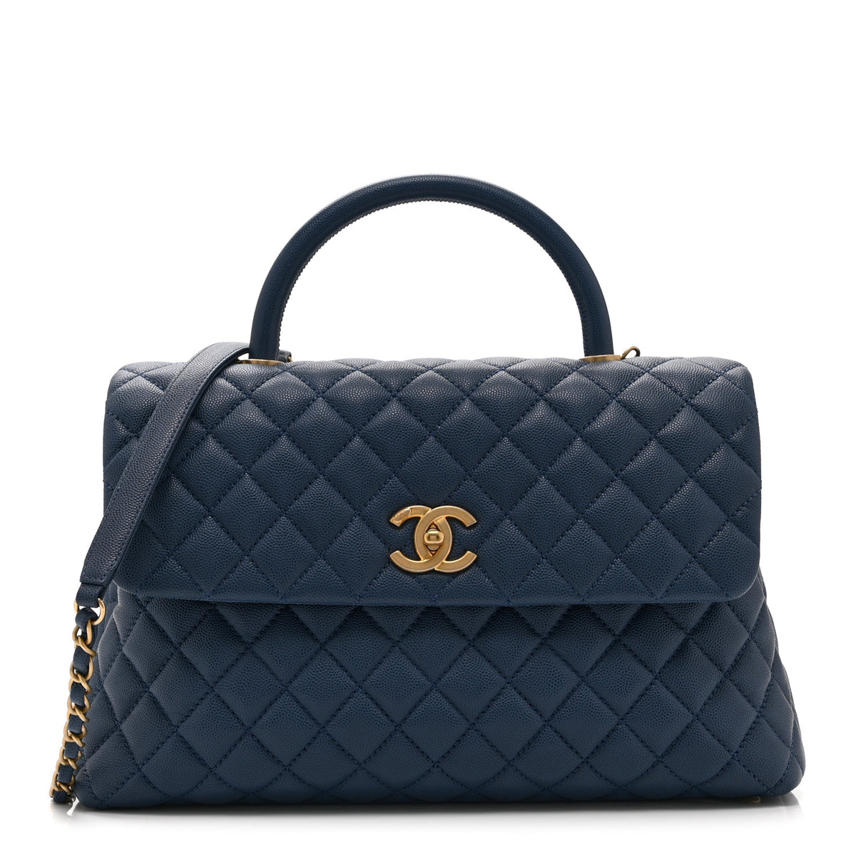 Chanel Caviar Quilted Medium Coco Handle Flap Blue 1 of 12