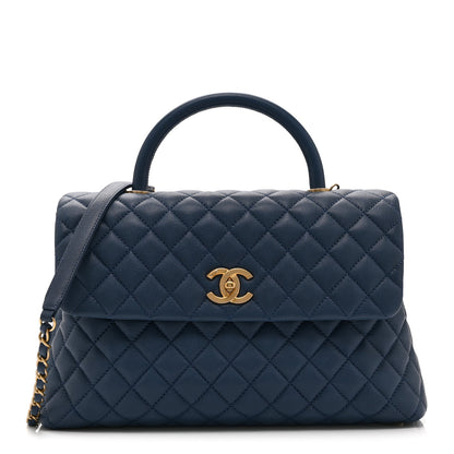 Chanel Caviar Quilted Medium Coco Handle Flap Blue 1 of 12