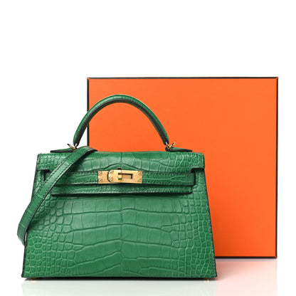 Hermes Matte Alligator Mini Kelly Sellier 20 Vert Cactus 10 of 10