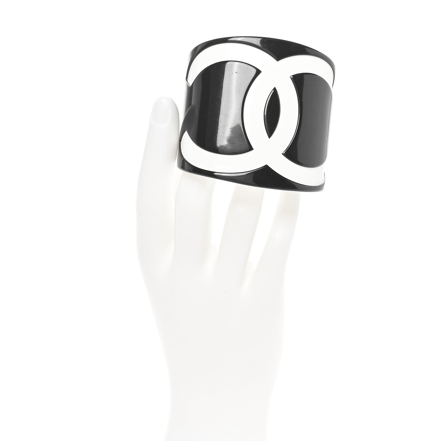 Chanel Resin CC Wide Cuff Black White 2 of 3