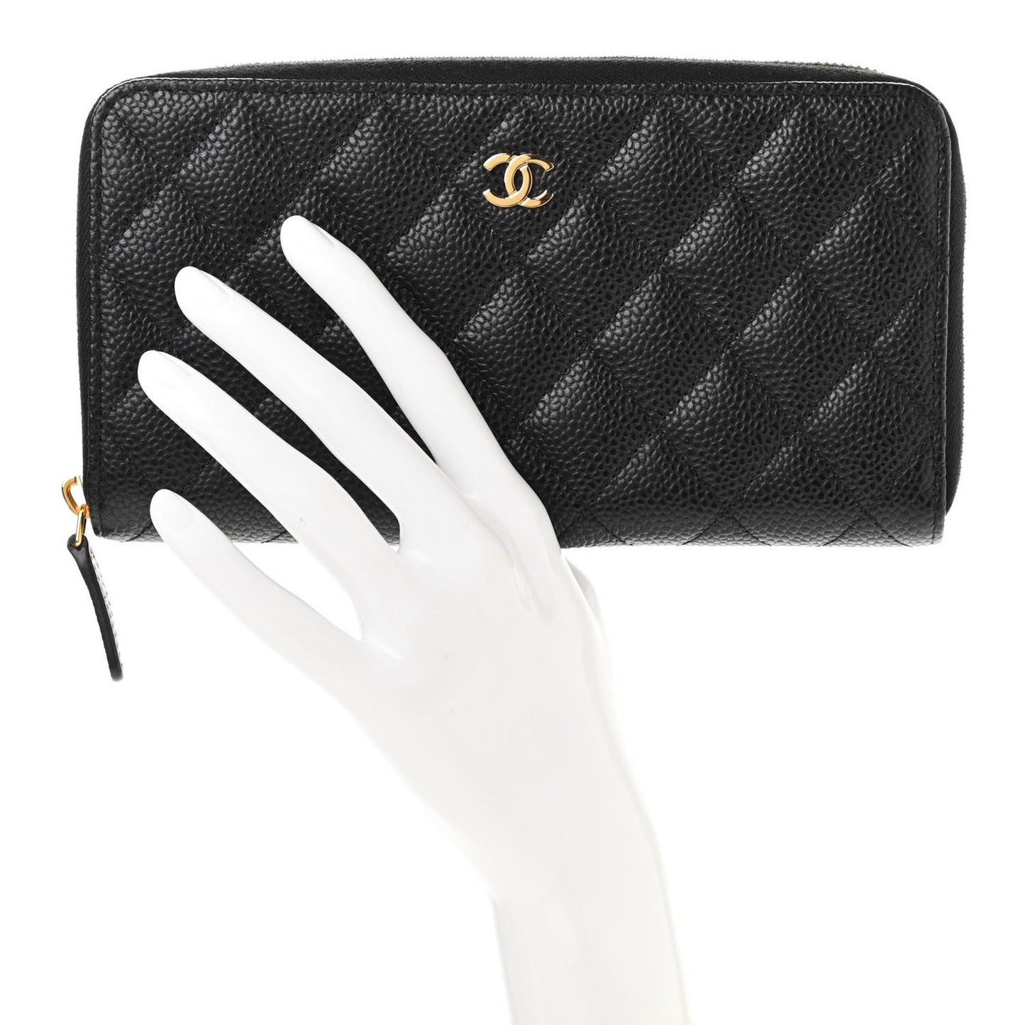 Caviar Quilted Large Gusset Zip Around Wallet Black