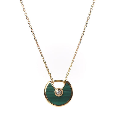 Cartier 18K Yellow Gold Diamond Malachite XS Amulette de Cartier Pendant Necklace 4 of 7