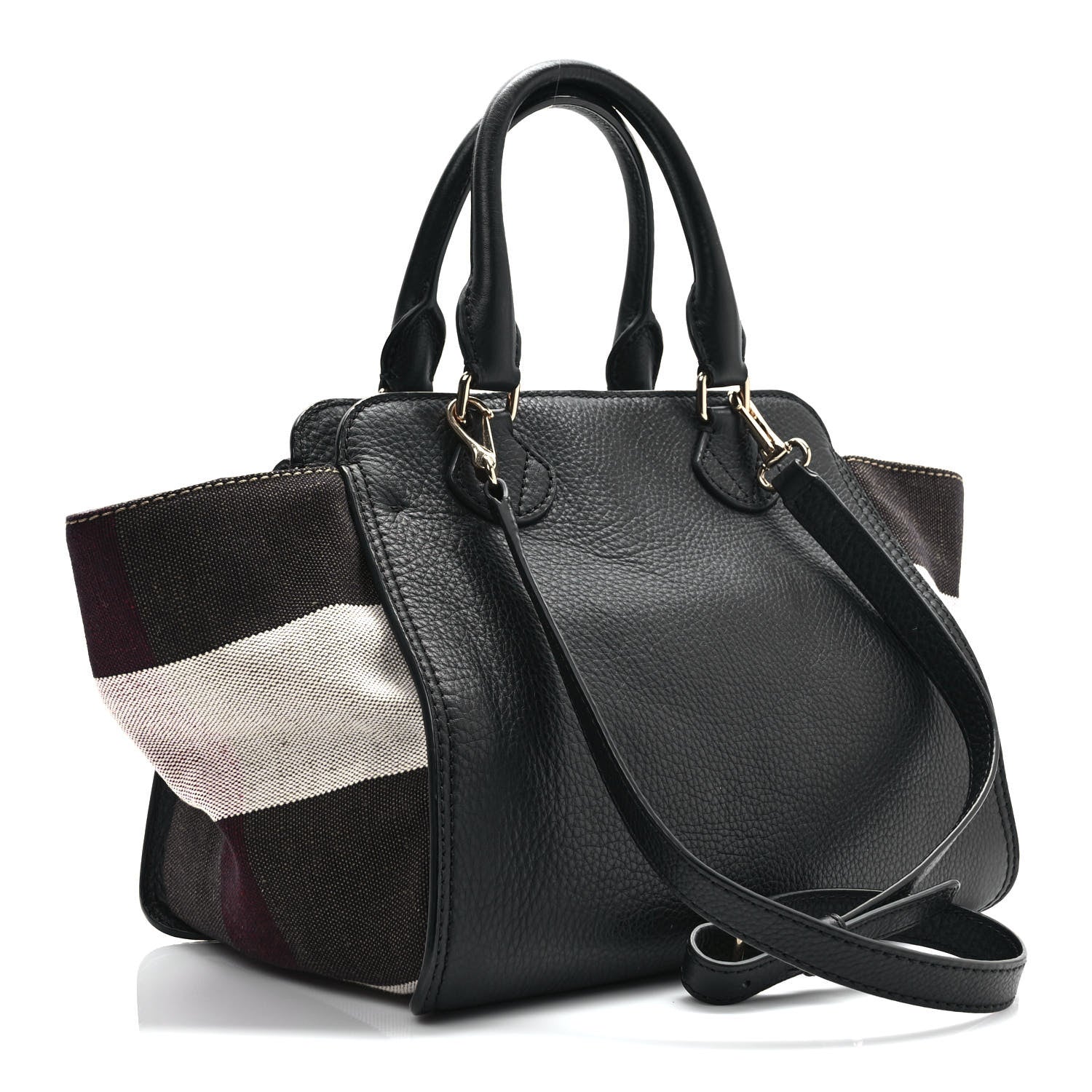 Burberry Mega Check Grained Calfskin Medium Harcourt Satchel Black 2 of 8