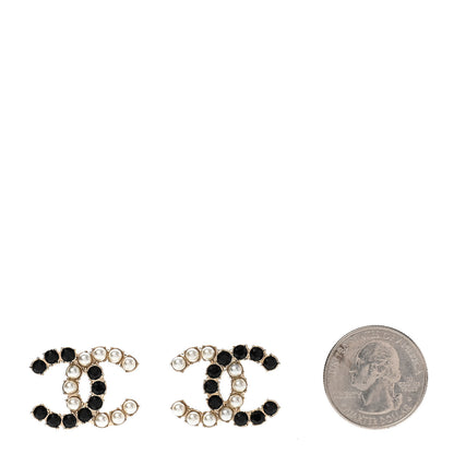 Chanel Crystal Pearl CC Dazzling Domino Earrings Gold Black 2 of 4