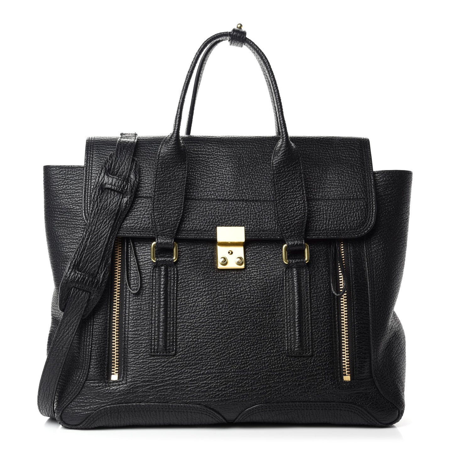 Textured Calfskin Large Pashli Satchel Black