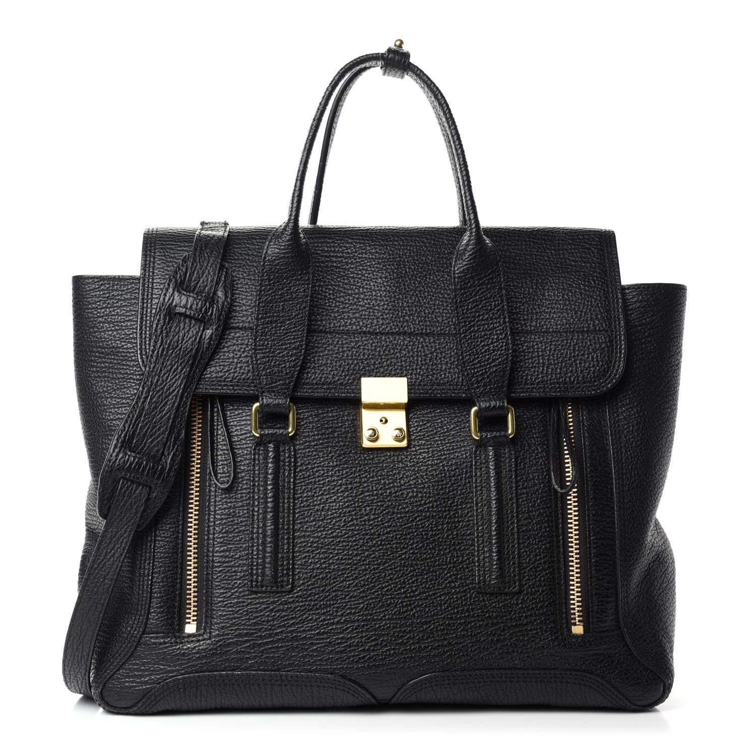 3.1 Phillip Lim Textured Calfskin Large Pashli Satchel Black 1 of 10