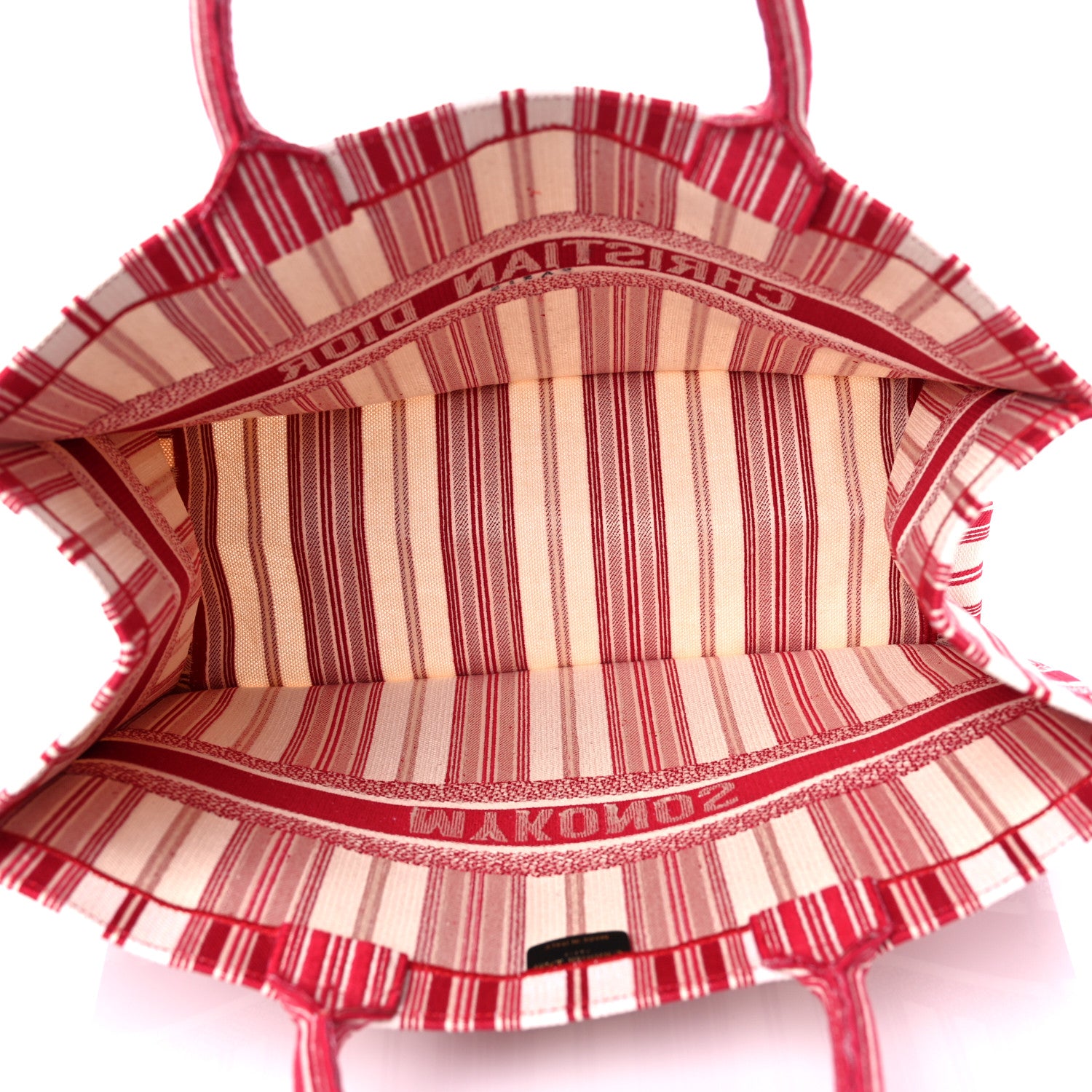 Christian Dior Canvas Embroidered Mykonos Large Striped Book Tote Red 5 of 10