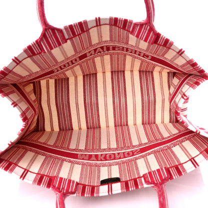 Christian Dior Canvas Embroidered Mykonos Large Striped Book Tote Red 5 of 10