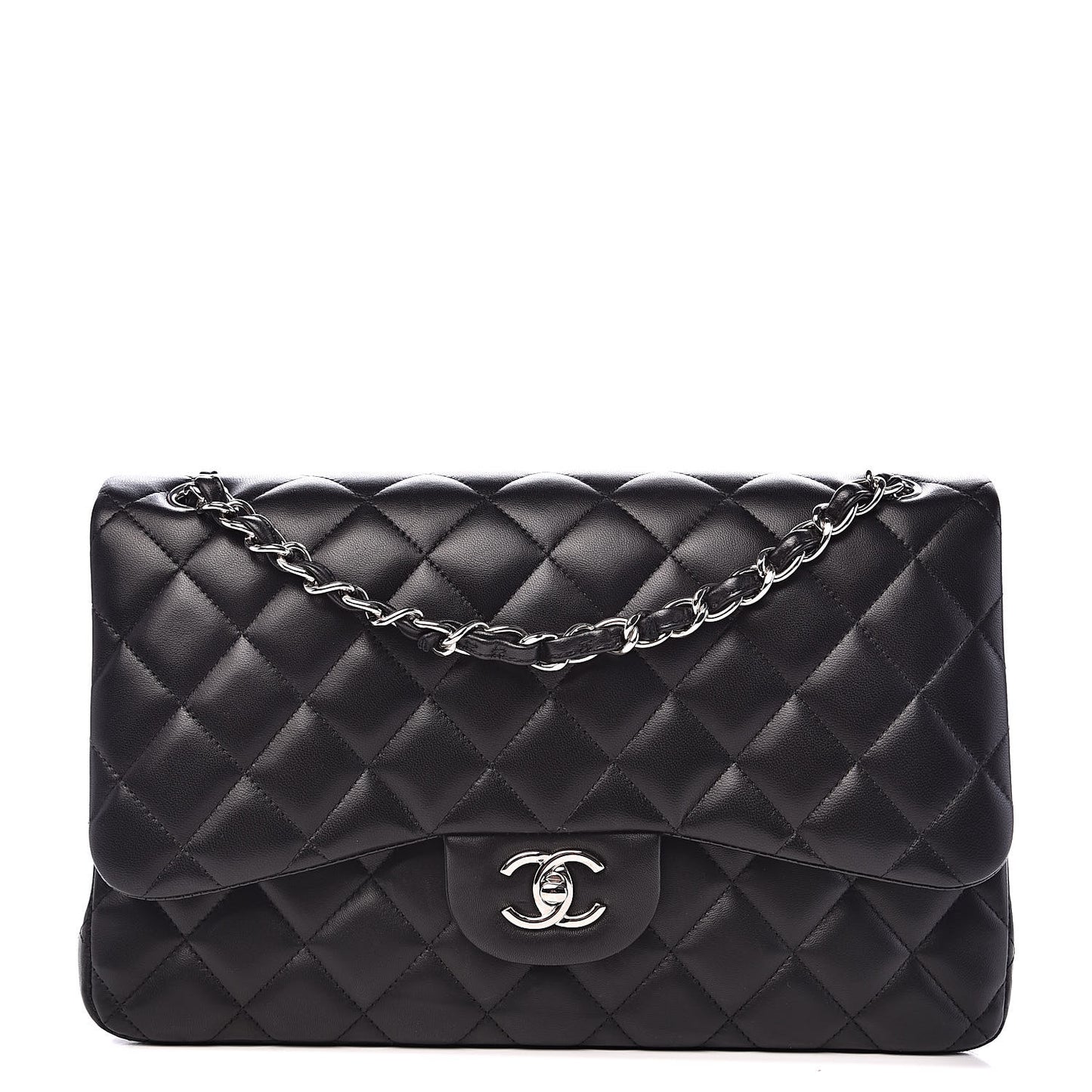 Lambskin Quilted Jumbo Double Flap Black