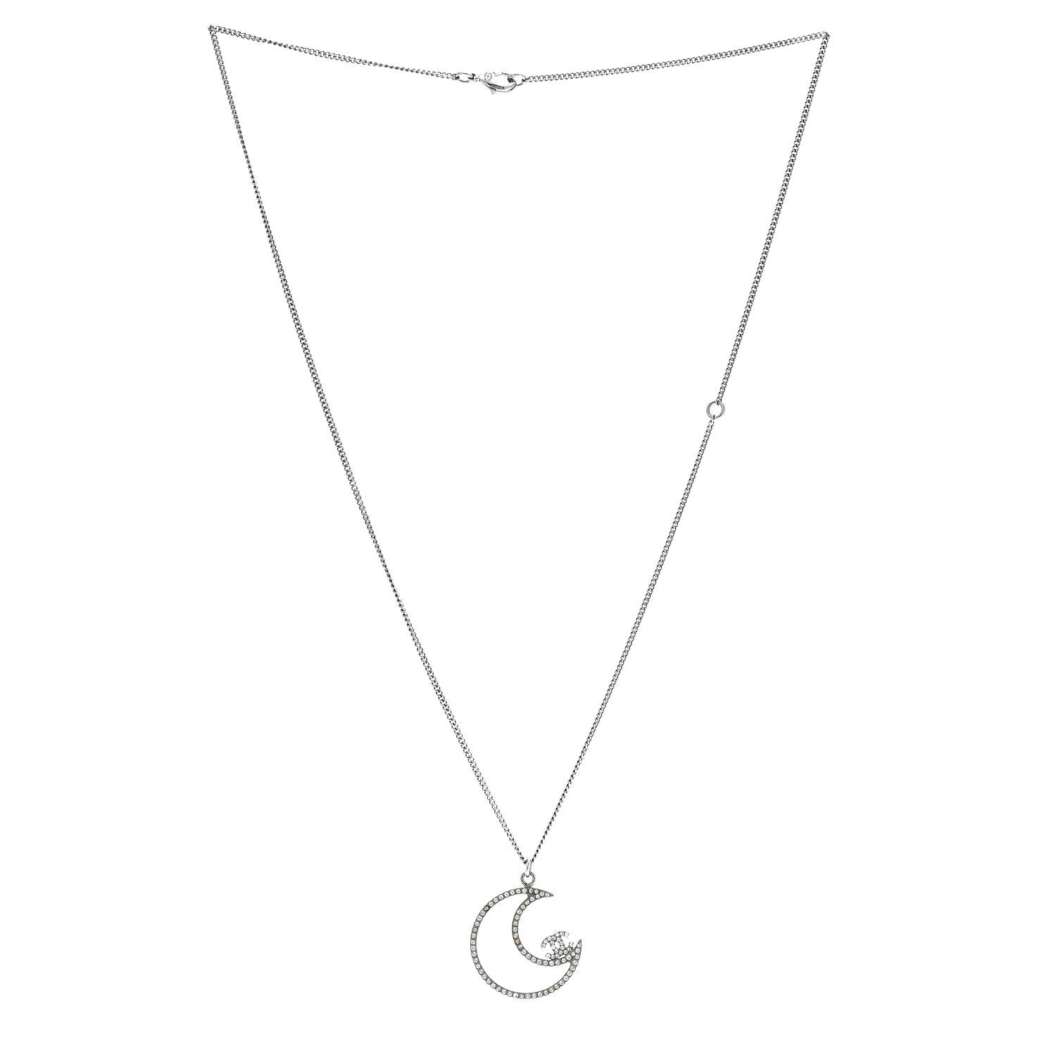 Chanel Ruthenium Crystal CC Moon Pendant Necklace 3 of 6
