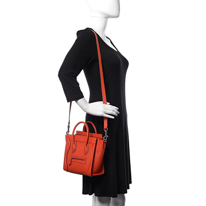 Celine Drummed Calfskin Nano Luggage Vermillion 2 of 11