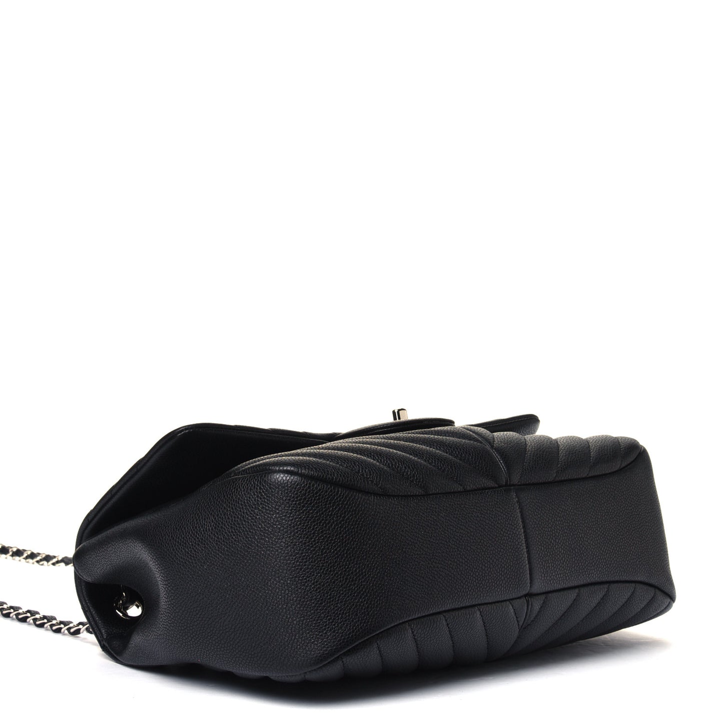 Caviar Chevron Quilted Large Puffy CC Flap Black