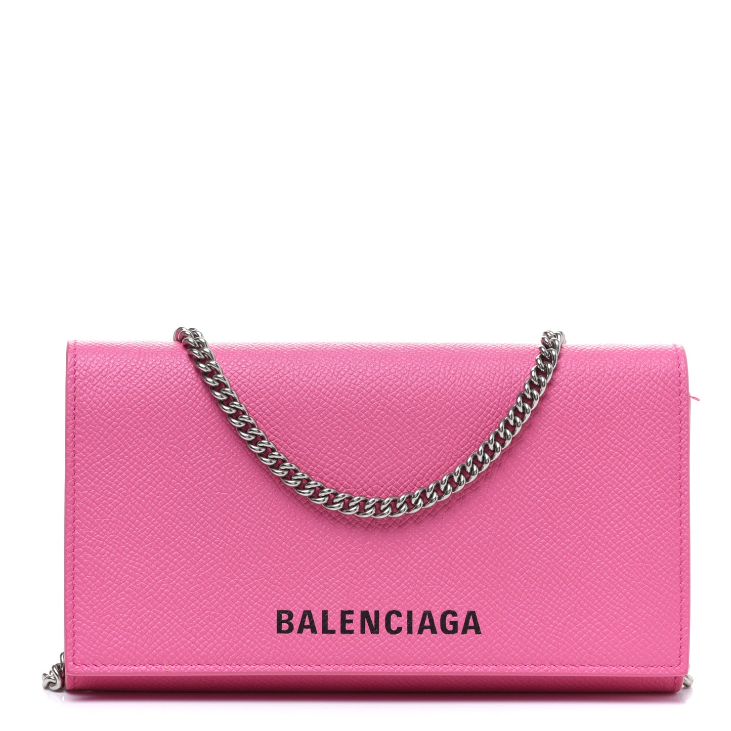 Signature Grained Calfskin Logo Ville Wallet on Chain Bubble Gum Black