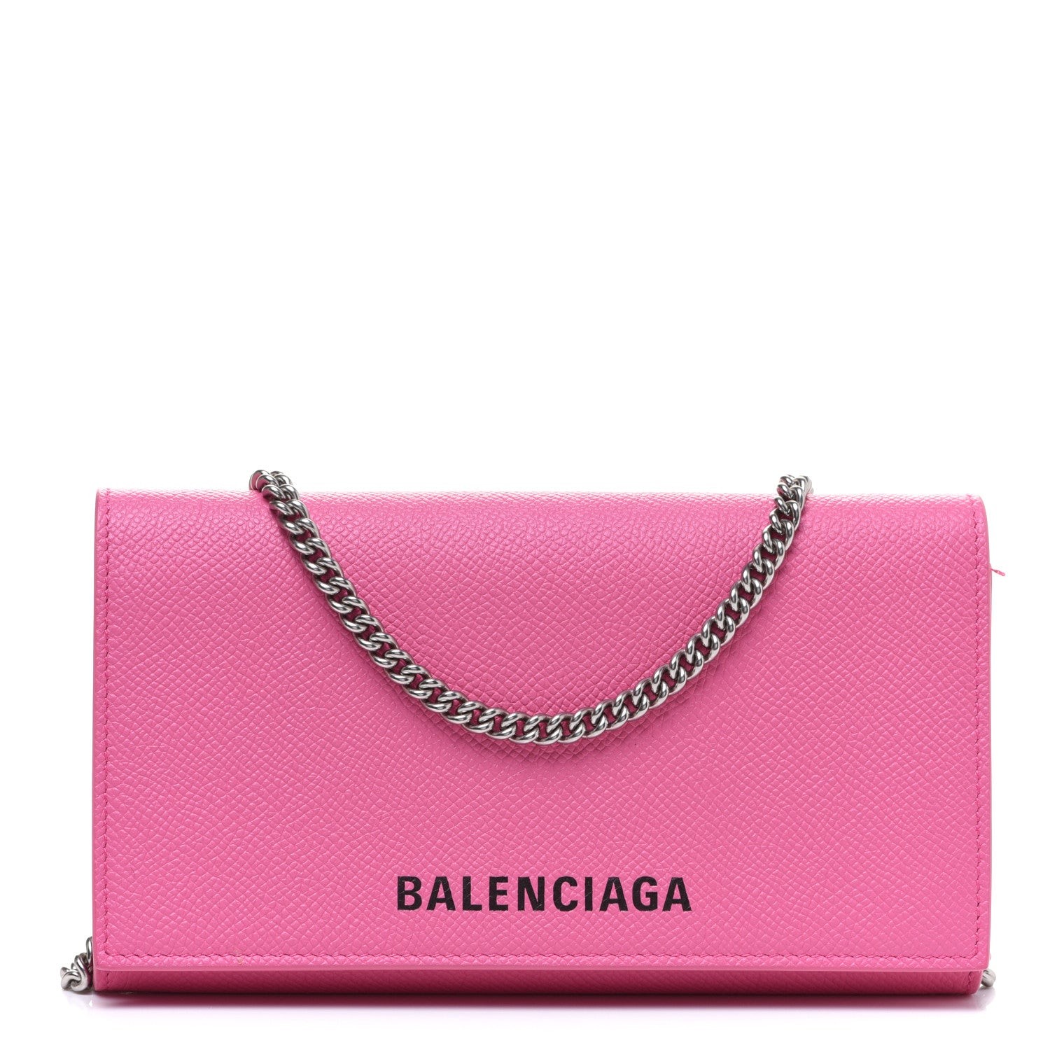 Balenciaga Signature Grained Calfskin Logo Ville Wallet on Chain Bubble Gum Black 1 of 12