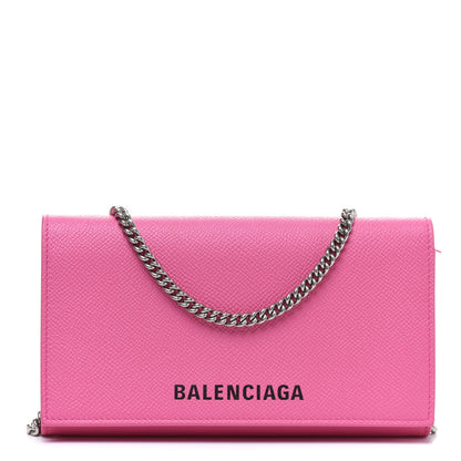 Balenciaga Signature Grained Calfskin Logo Ville Wallet on Chain Bubble Gum Black 1 of 12