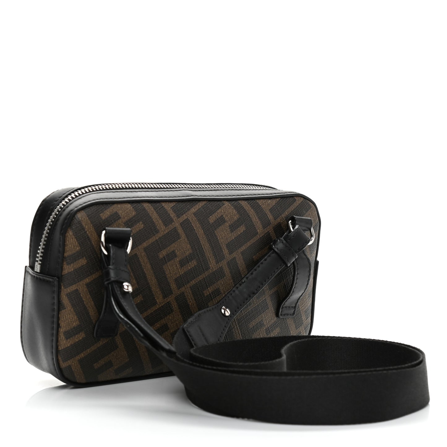 Glazed Fabric Vitello Liberty FF 1974 Diagonal Small Camera Case Tobacco Rosso Black