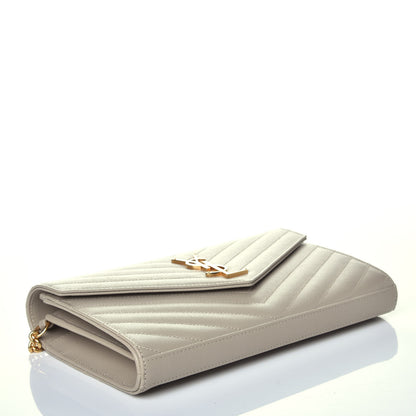 Saint Laurent Grain De Poudre Matelasse Chevron Monogram Chain Wallet Sea Salt 4 of 8