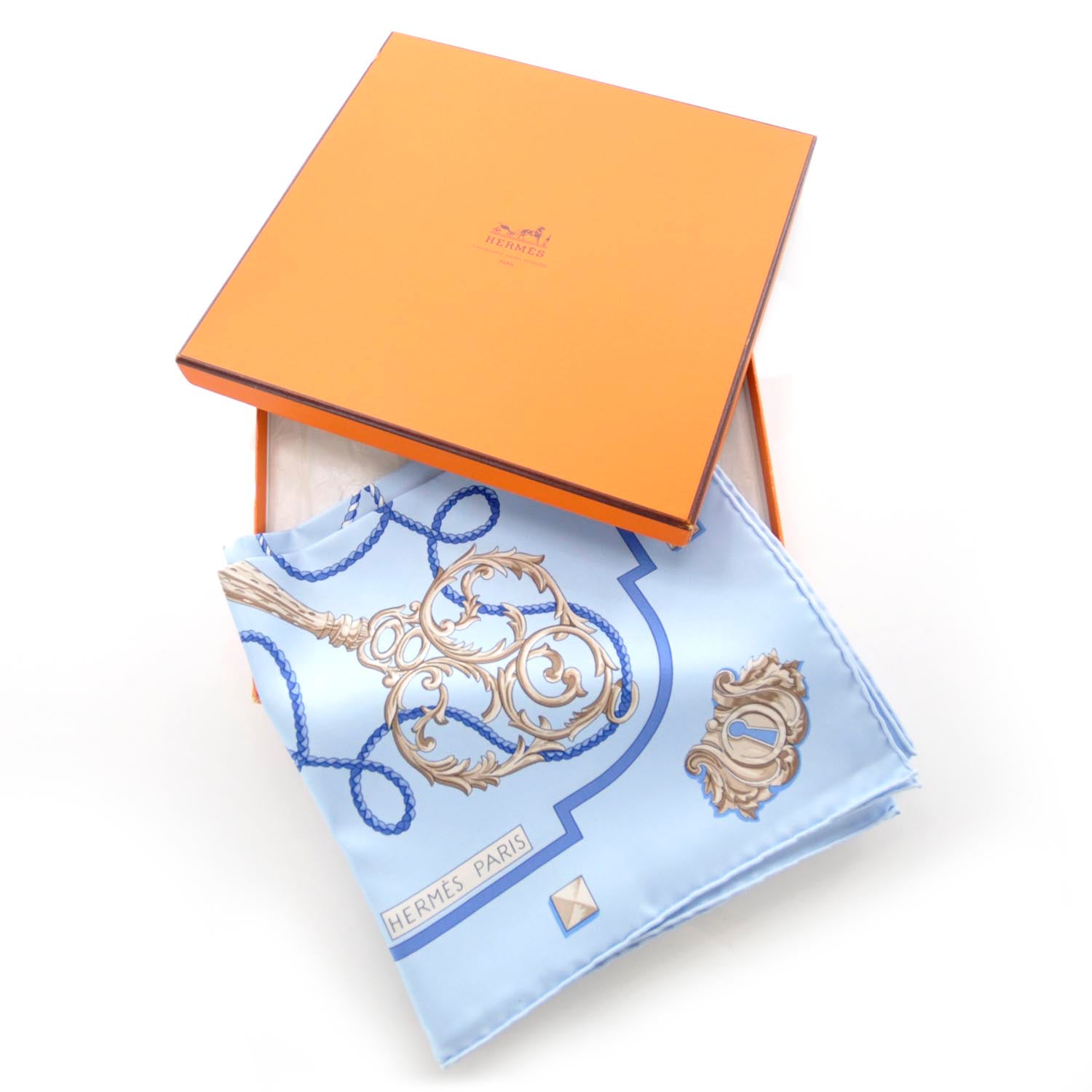 Hermes Silk Keys Les Cles Scarf 90 Light Bleu 8 of 8