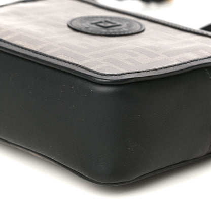Fendi Glazed Fabric Vitello Century FF 1974 Stamp Patch Mini Camera Case Mogano Panna Black 11 of 11