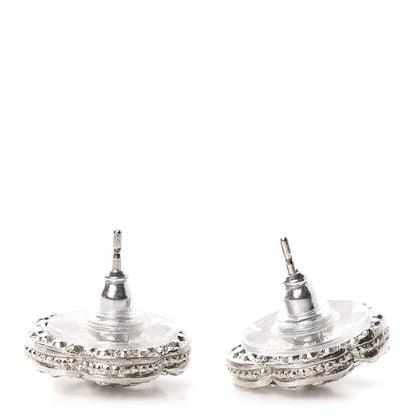 Chanel Crystal Coco Flapper Camellia CC Stud Earrings Silver 3 of 5