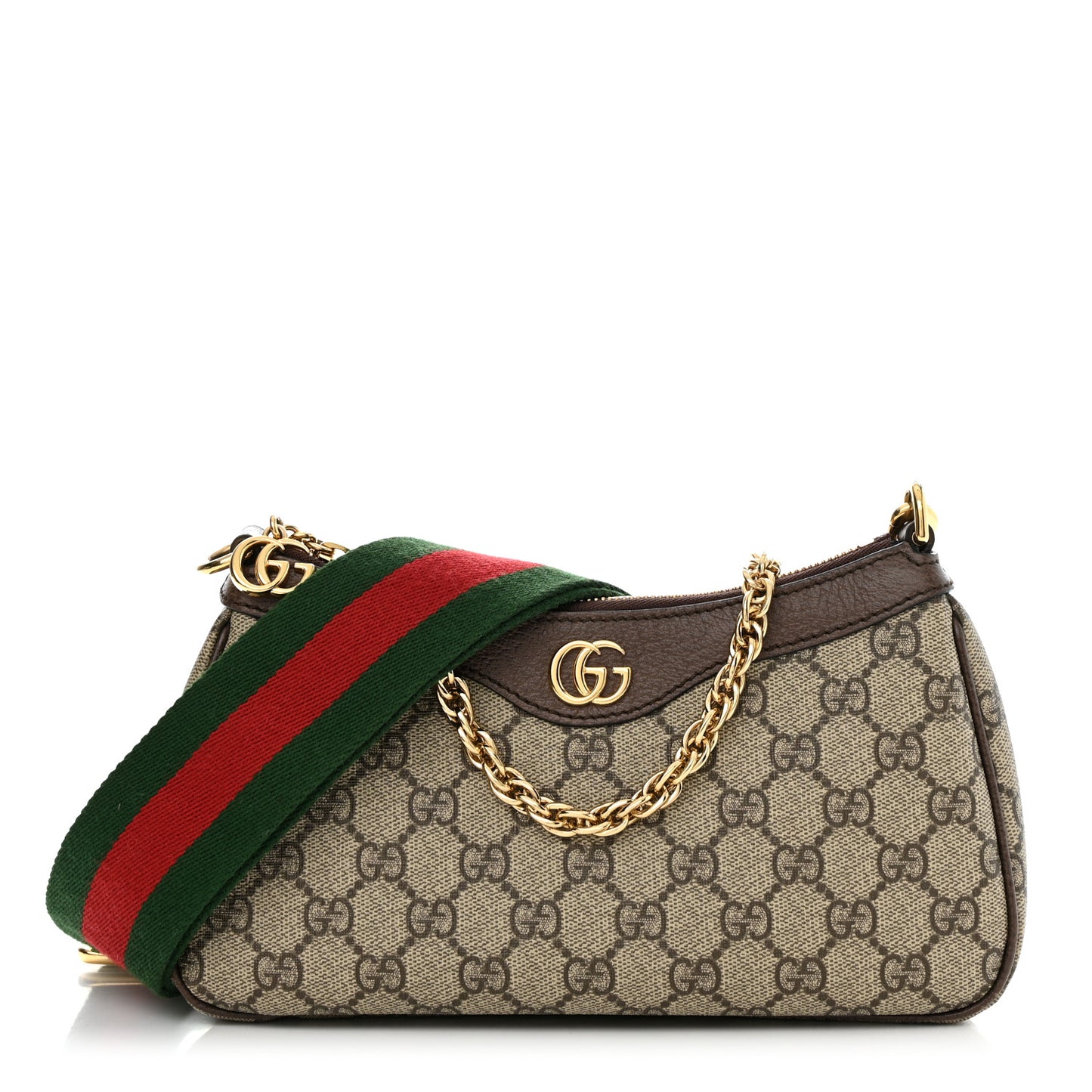 GG Supreme Monogram Textured Dollar Calfskin Web Small Ophidia GG Handbag Beige Ebony New Acero