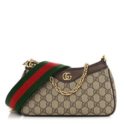 Gucci GG Supreme Monogram Textured Dollar Calfskin Web Small Ophidia GG Handbag Beige Ebony New Acero 1 of 10