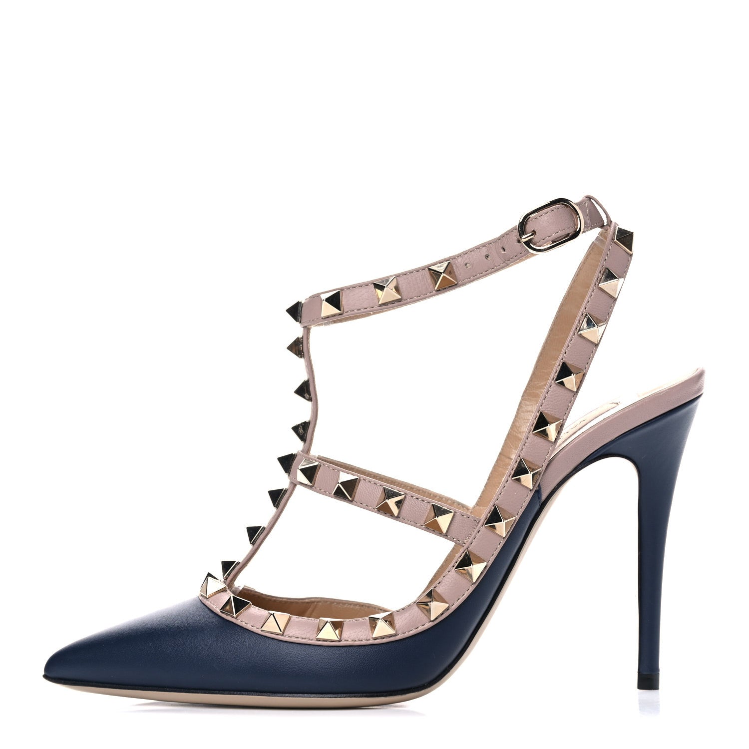 Valentino Garavani Nappa Rockstud Ankle Strap 100mm Pumps 36 Marine Poudre 1 of 14