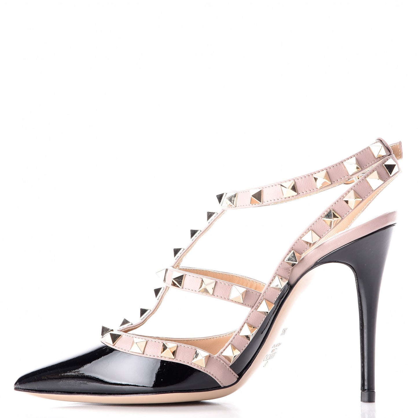 Patent Nappa Rockstud Ankle Strap 100mm Pumps 34.5 Black Poudre
