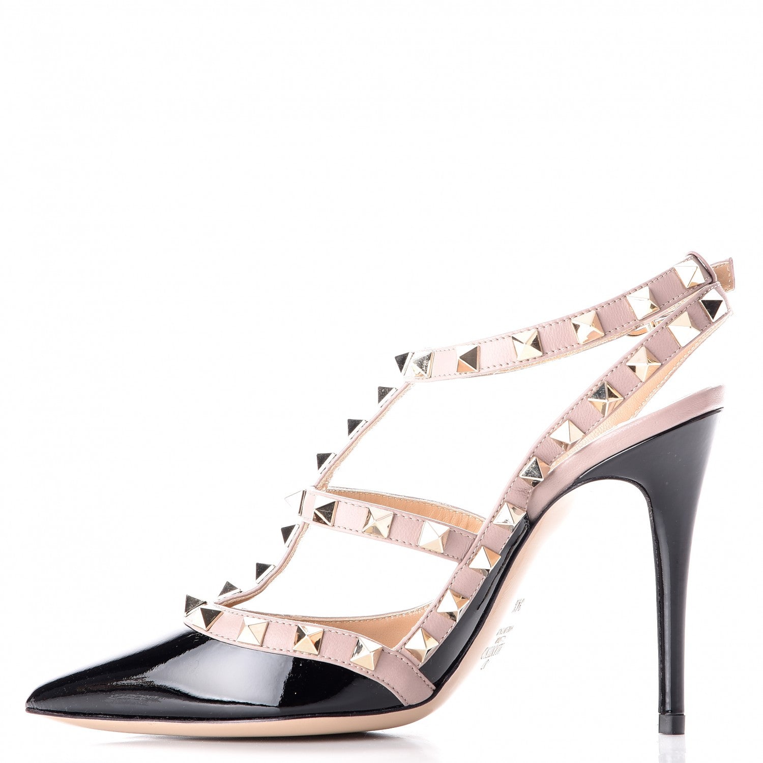 Valentino Garavani Patent Nappa Rockstud Ankle Strap 100mm Pumps 34.5 Black Poudre 1 of 8