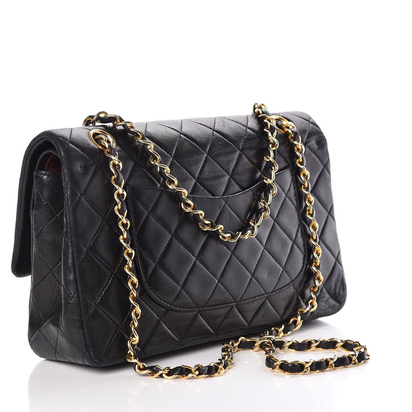 Lambskin Quilted Medium Double Flap Black