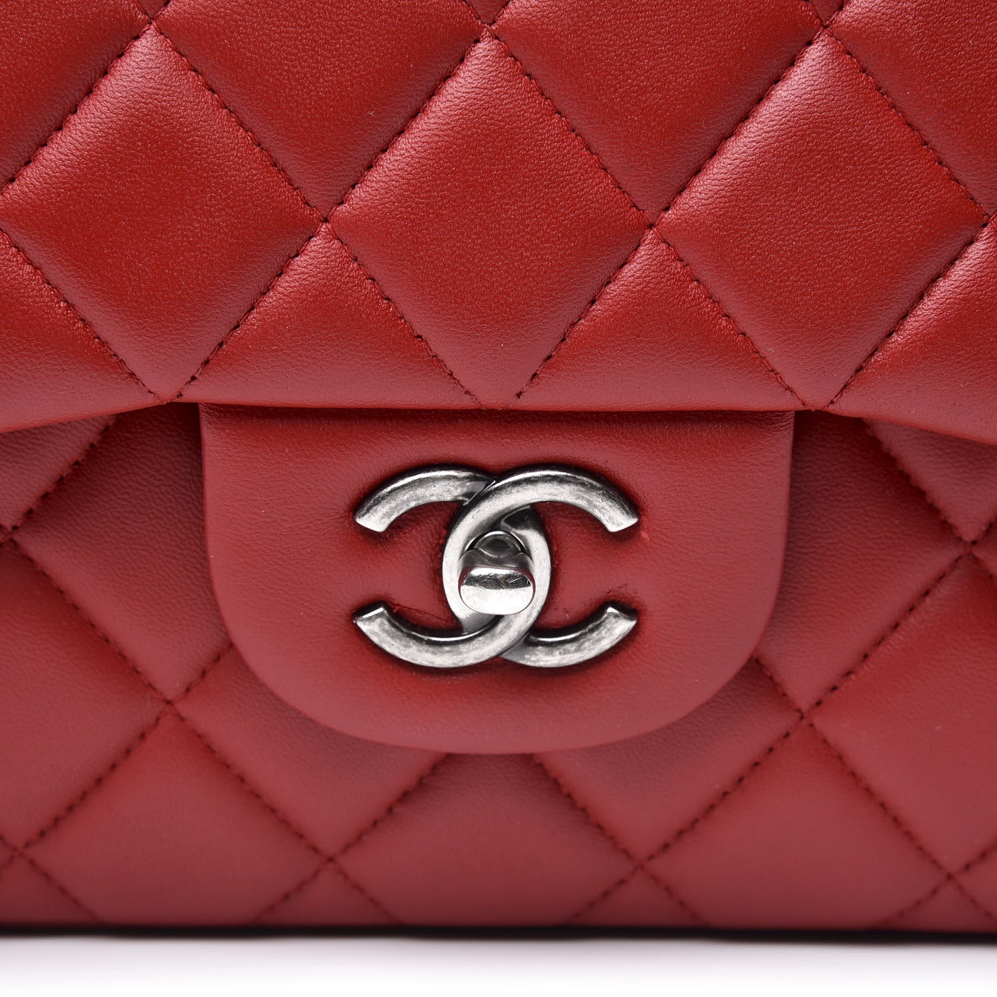 Lambskin Quilted Jumbo Double Flap Red