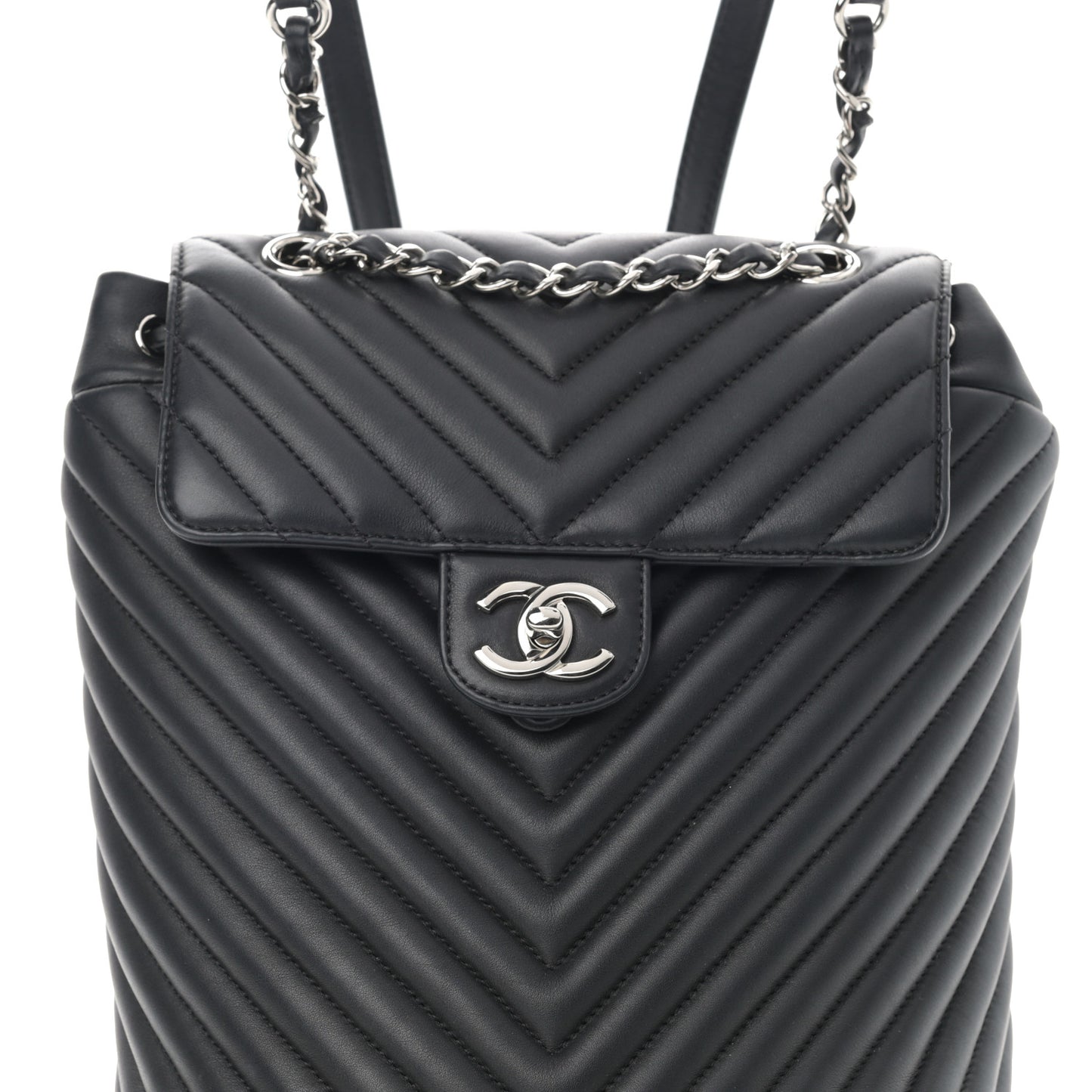 Calfskin Chevron Quilted Small Urban Spirit Backpack Black