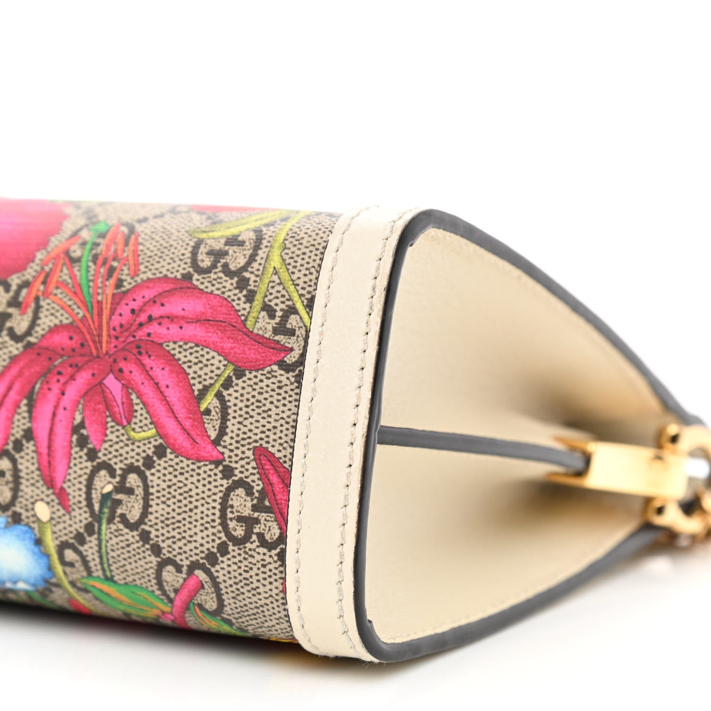 GG Supreme Monogram Flora Web Small Ophidia Chain Shoulder Bag White