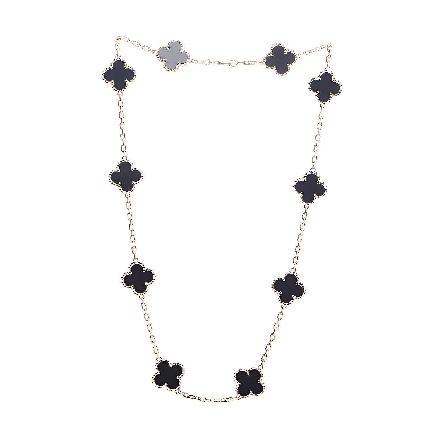Van Cleef & Arpels 18K Yellow Gold Black Onyx 10 Motifs Vintage Alhambra Necklace 3 of 5