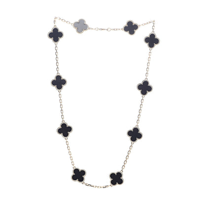 Van Cleef & Arpels 18K Yellow Gold Black Onyx 10 Motifs Vintage Alhambra Necklace 3 of 5