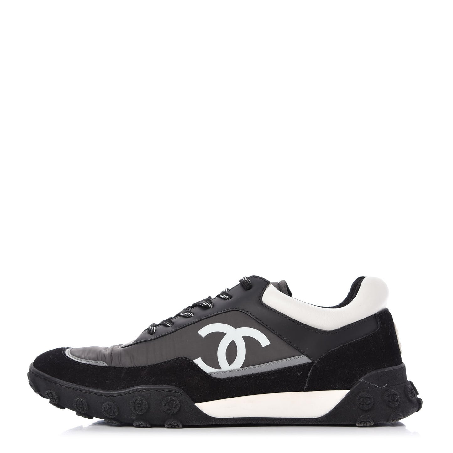 Nylon Calfskin Womens CC Sneakers 41 Black White