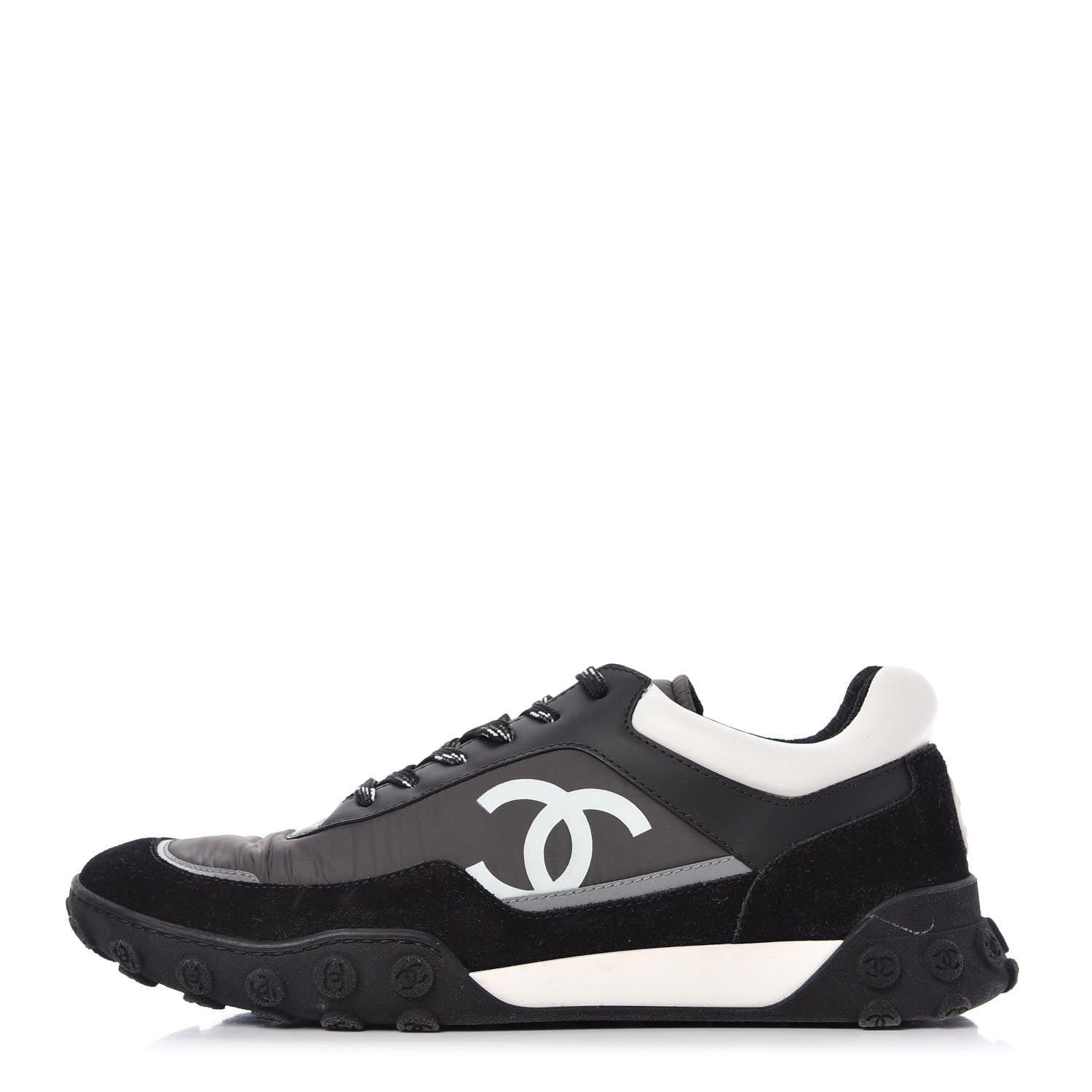 Chanel Nylon Calfskin Womens CC Sneakers 41 Black White 1 of 10