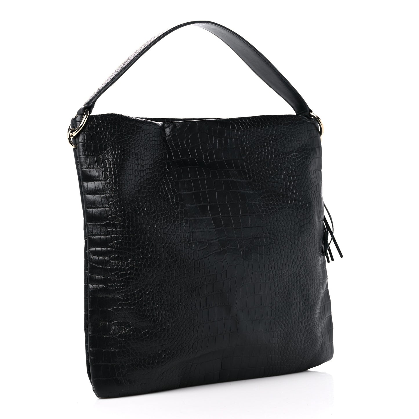 Crocodile Embossed Hobo Bag Black