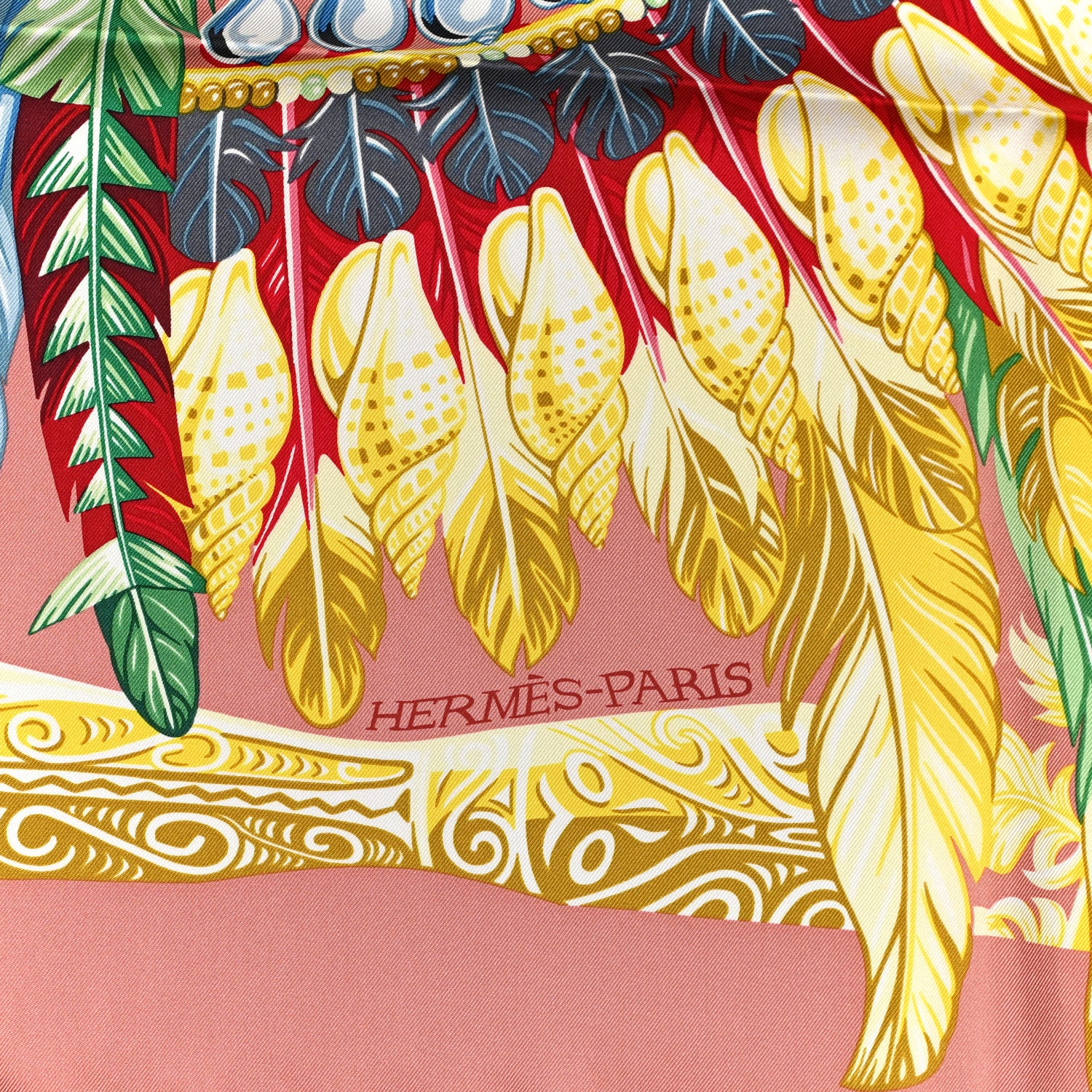 Hermes Silk Danse Pacifique Scarf 90 Vieux Rose Vert Jaune 2 of 6