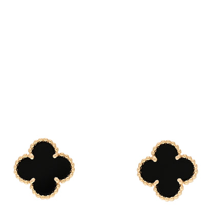 Van Cleef & Arpels 18K Yellow Gold Black Onyx Sweet Alhambra Earrings 1 of 5