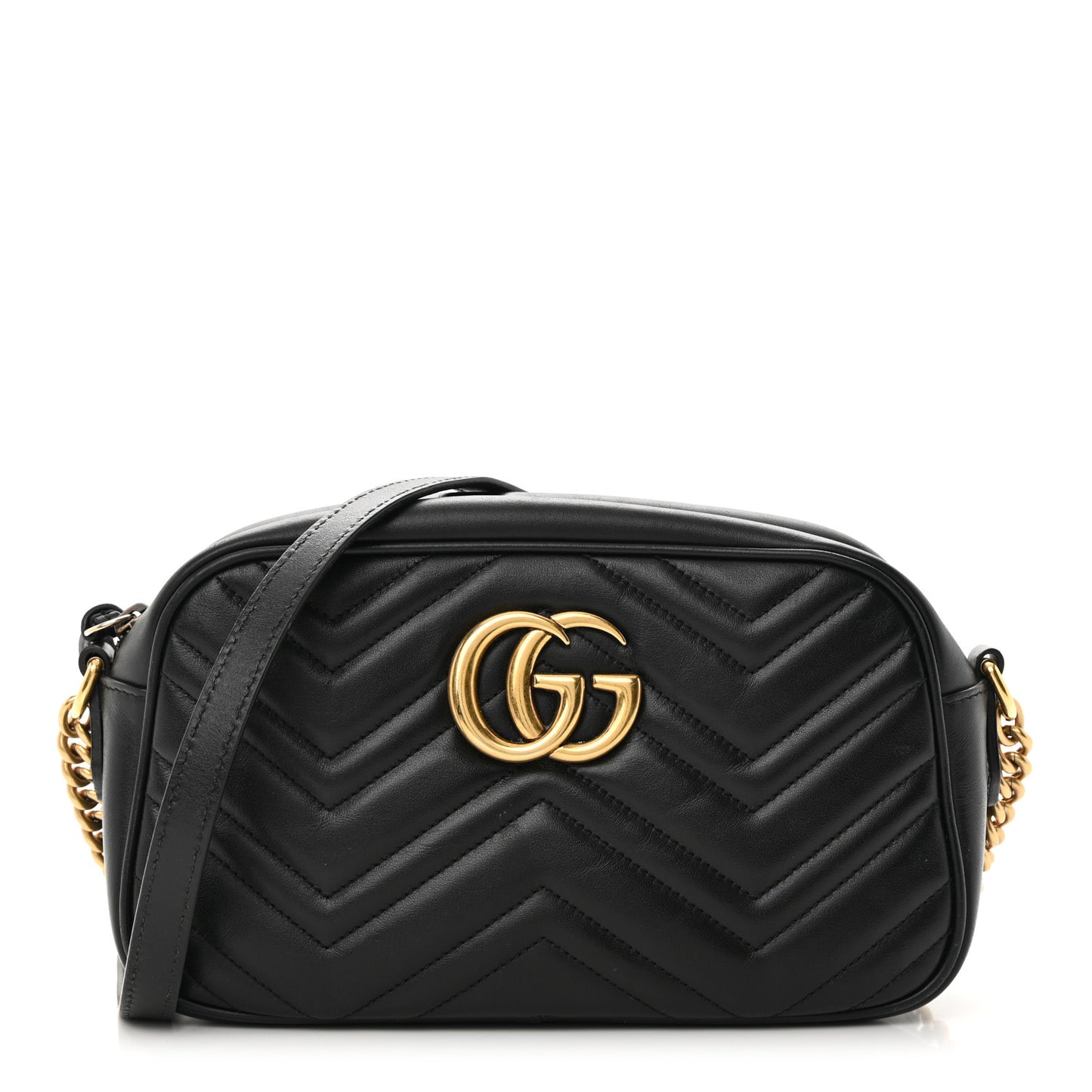 Calfskin Matelasse Small GG Marmont Chain Shoulder Bag Black