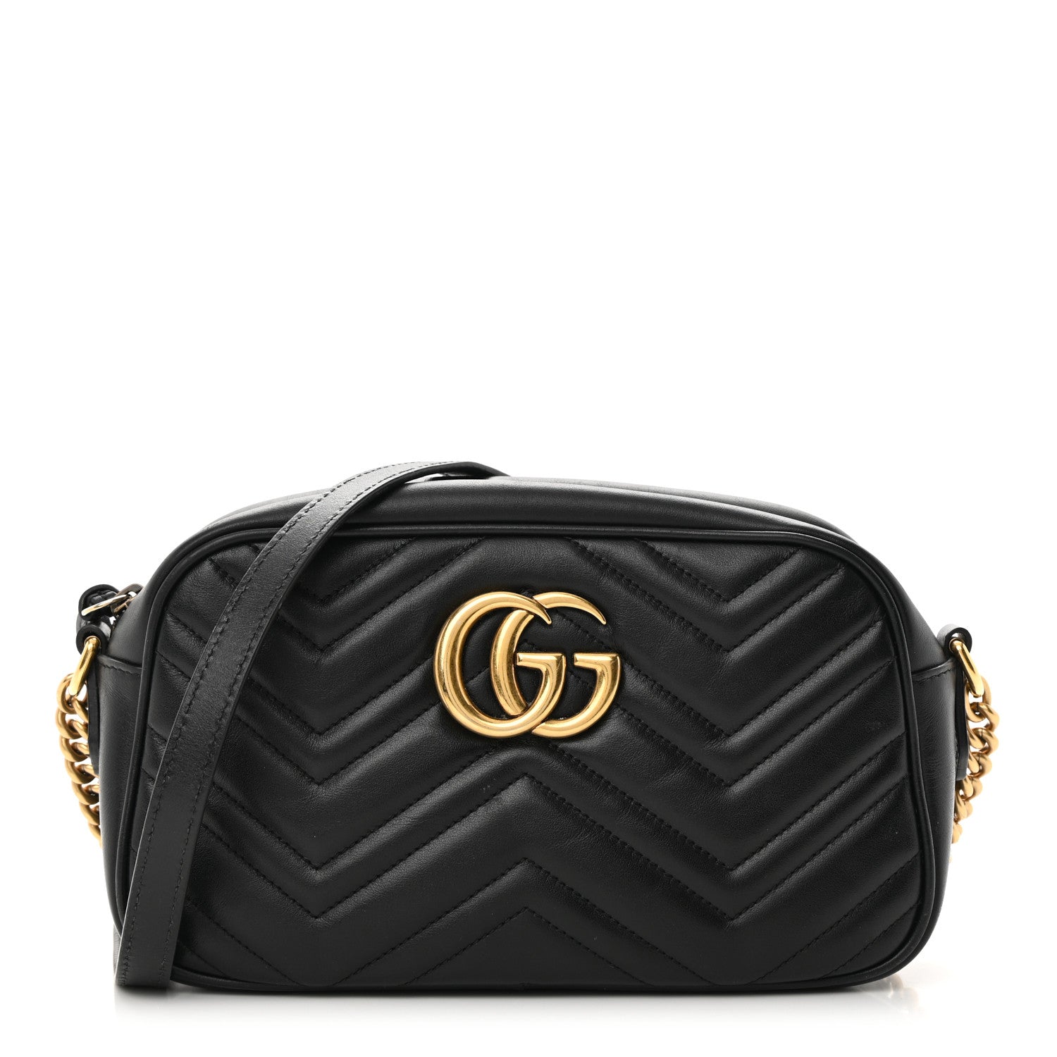 Gucci Calfskin Matelasse Small GG Marmont Chain Shoulder Bag Black 1 of 19