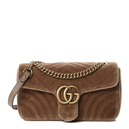 Gucci Velvet Matelasse Small GG Marmont Shoulder Bag Taupe 1 of 11