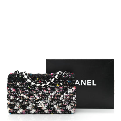 Chanel Tweed Quilted Medium Double Flap Black White Yellow Pink 10 of 10