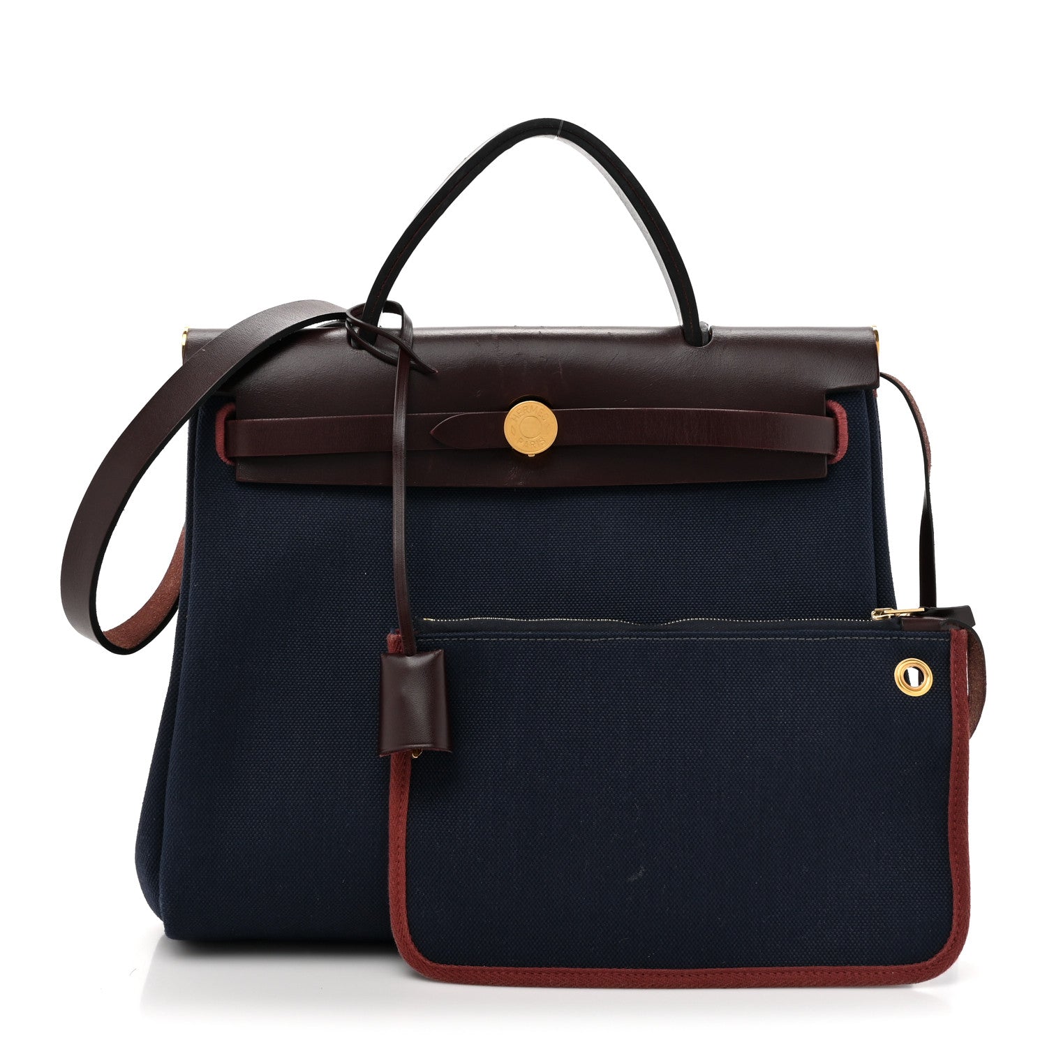 Hermes Toile Militaire Vache Hunter Herbag Zip Retourne 31 PM Rouge Sellier Bleu Marine 3 of 17
