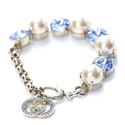Gucci Crystal Pearl Bracelet Aged Gold Blue 3 of 4