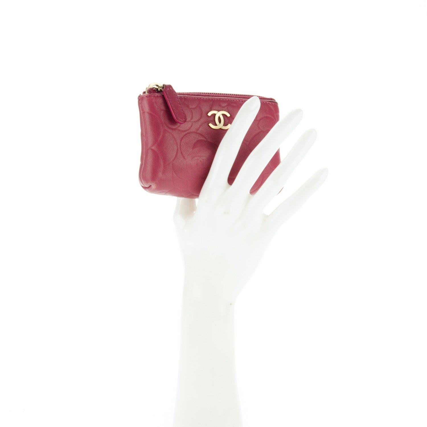 Chanel Lambskin Camellia Embossed Key Holder Case Fuchsia 2 of 7