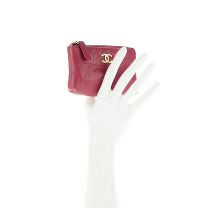 Chanel Lambskin Camellia Embossed Key Holder Case Fuchsia 2 of 7