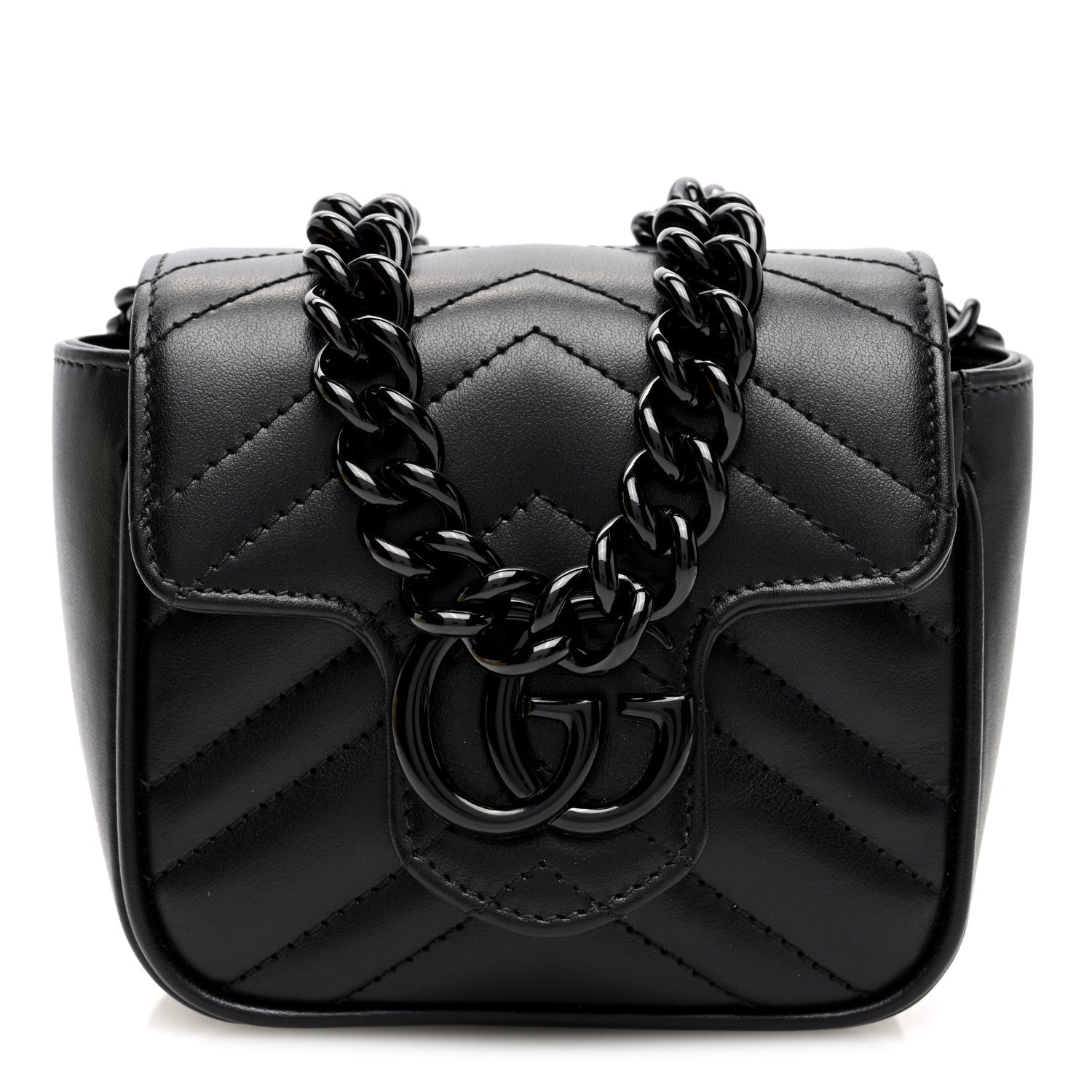 Gucci Calfskin Matelasse Monochrome GG Marmont Chain Mini Belt Bag Black 1 of 9